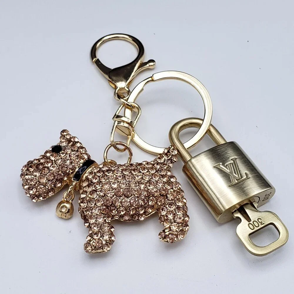 Louis Vuitton Authentic Gold Lock & Key 🔑 Bag Charm + Unbranded Dog Keychain
